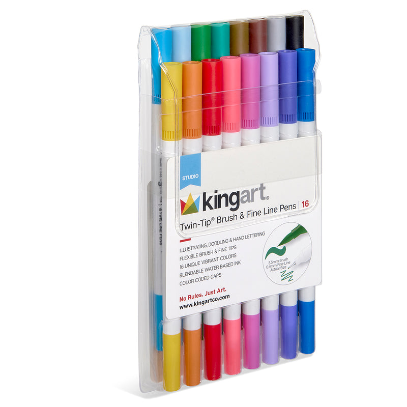 Twin-Tip™ Brush & Fine Pens 16 Colors - Studio - KINGART®