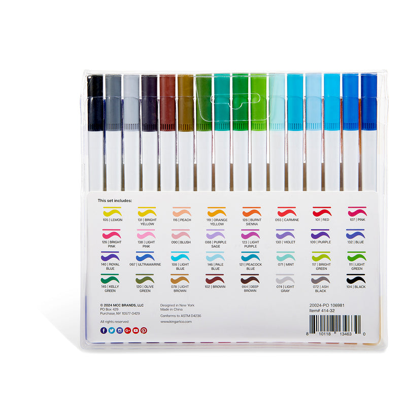 Twin-Tip™ Brush & Fine Pens 32 Colors - Studio - KINGART®