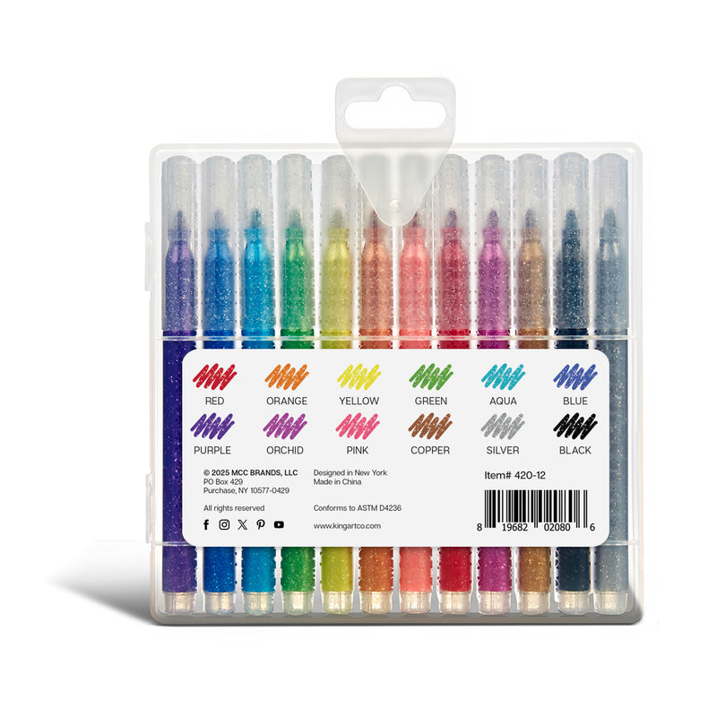 Glitter Markers 12 Colors - Studio - KINGART®