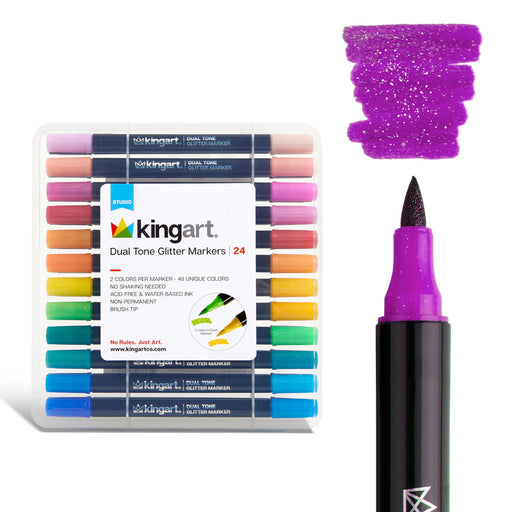 Dual Tone Glitter Markers – 24 Count, 48 Colors - MARKERS & PENS - KINGART
