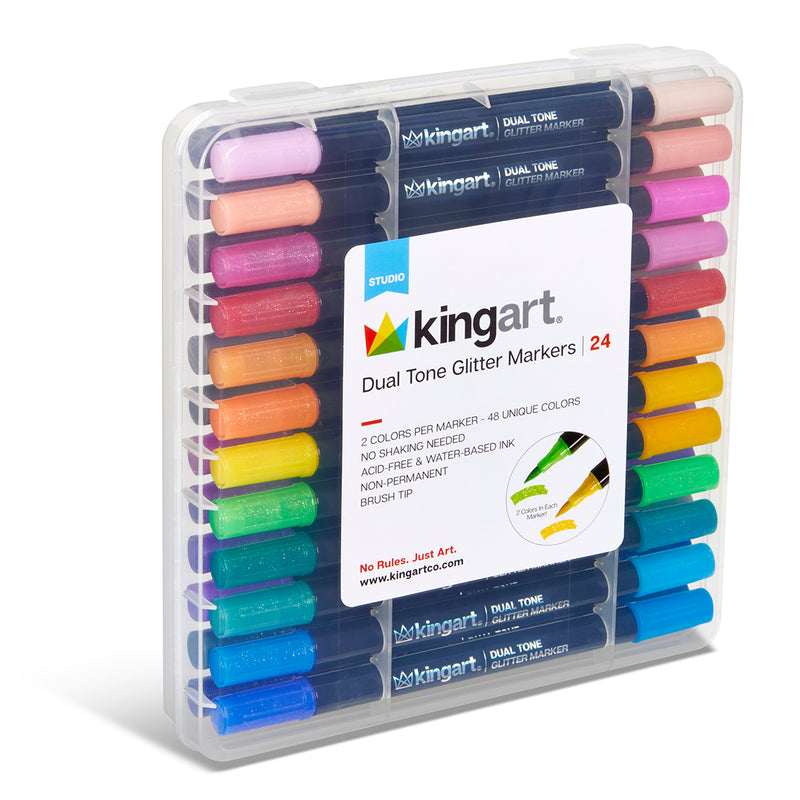 Dual Tone Glitter Markers – 24 Count, 48 Colors - MARKERS & PENS - KINGART