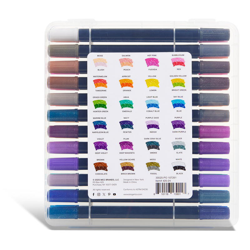 Dual Tone Glitter Markers – 24 Count, 48 Colors - MARKERS & PENS - KINGART