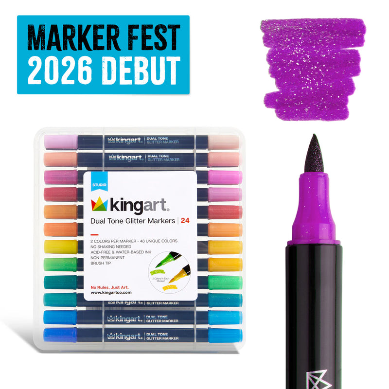Dual Tone Glitter Markers – 24 Count, 48 Colors - MARKERS & PENS - KINGART