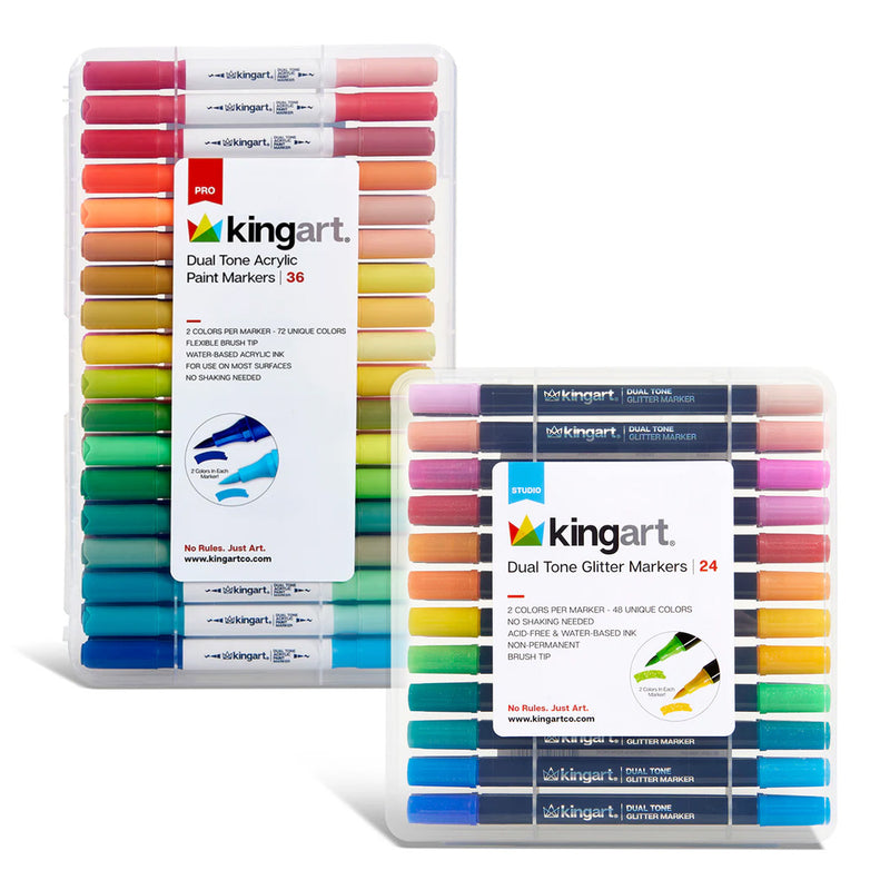 PRO Dual Tone Marker Bundle – Acrylic + Glitter (60 Pieces, 120 Colors) - MARKERS & PENS - KINGART