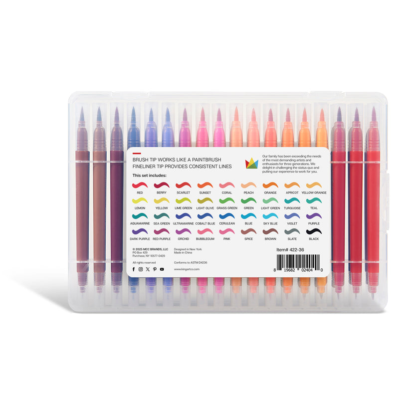 Twin-Tip™ Brush & Fine Markers 36 Colors - Studio - KINGART®