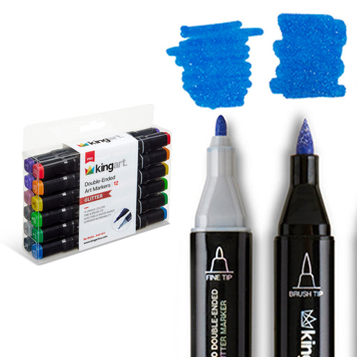 Double-Ended Glitter Art Markers – 12 Colors, Brush & Fine Tip - MARKERS & PENS - KINGART
