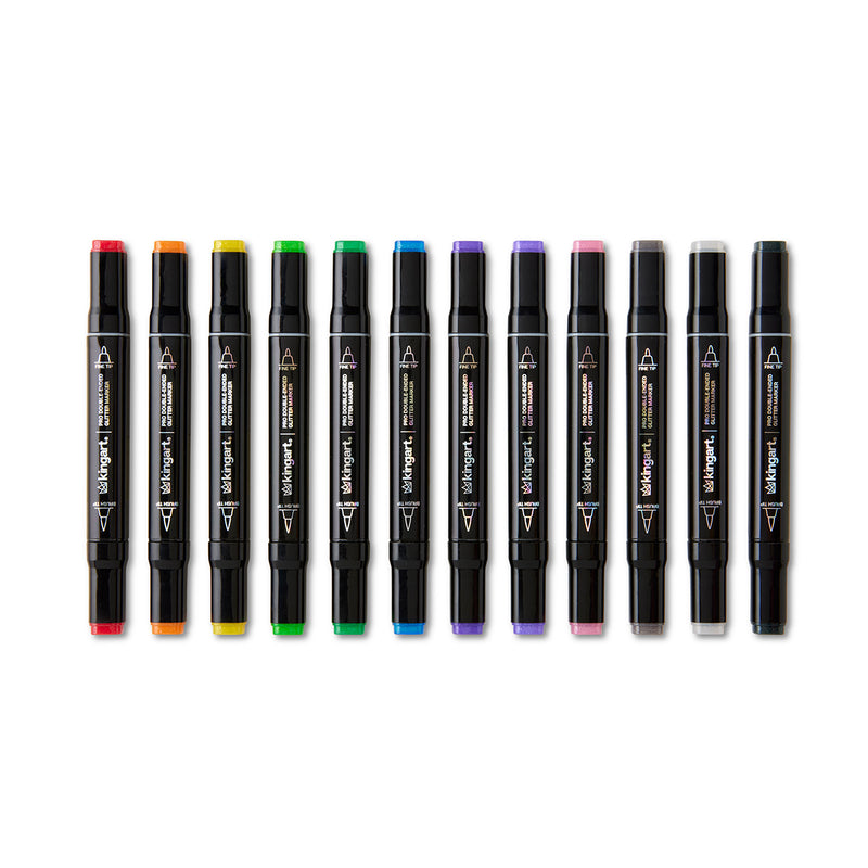 Double-Ended Glitter Art Markers – 12 Colors, Brush & Fine Tip - MARKERS & PENS - KINGART