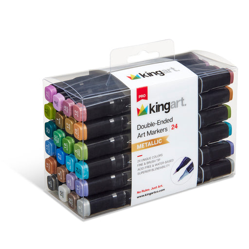 Double-Ended Metallic Markers – 24 Vibrant Colors, Acrylic Ink - MARKERS & PENS - KINGART