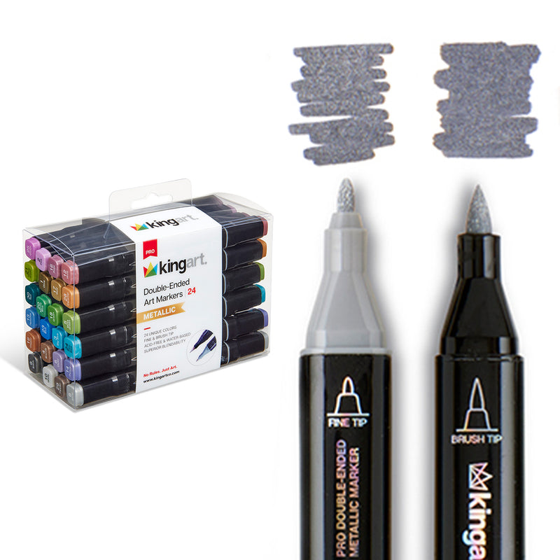 PRO Double-Ended Metallic Markers - Brush & Fine Tip – 24 Vibrant Colors - MARKERS & PENS - KINGART