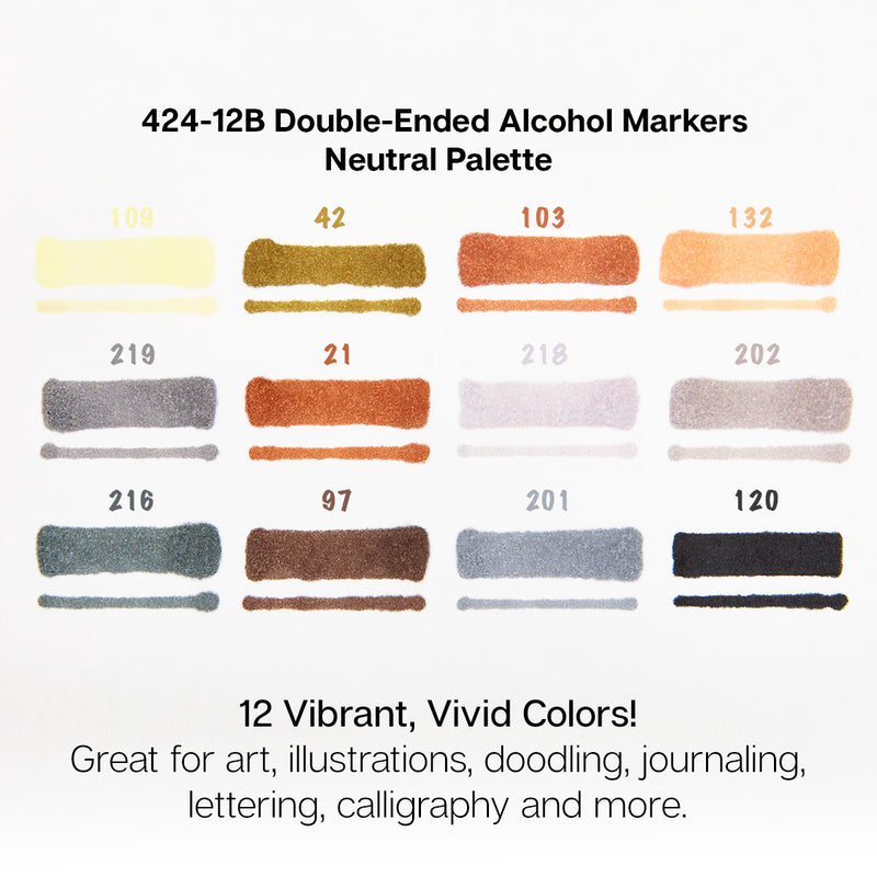 Double-Ended Alcohol Markers 12 Neutral Colors - Pro - KINGART