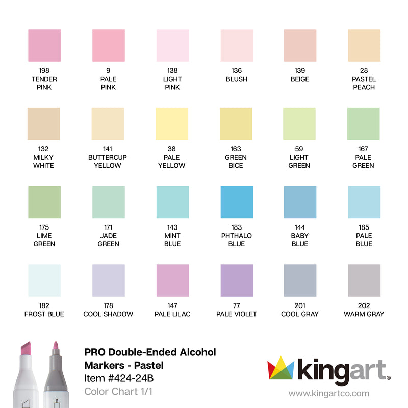 Double-Ended Alcohol Markers - 24 Pastel Colors - Pro - KINGART