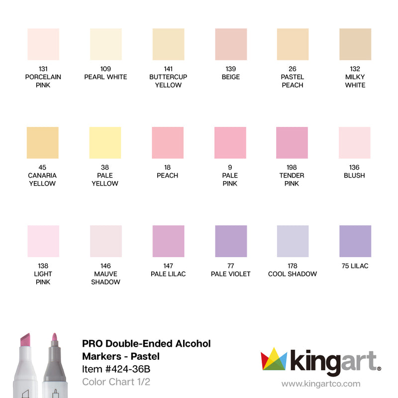 Double-Ended Alcohol Markers - 36 Pastel Colors - MARKERS & PENS - KINGART
