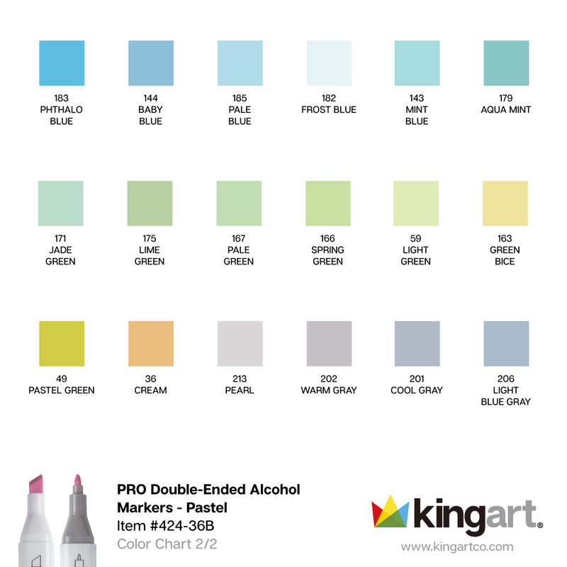 Double-Ended Alcohol Markers - 36 Pastel Colors - MARKERS & PENS - KINGART