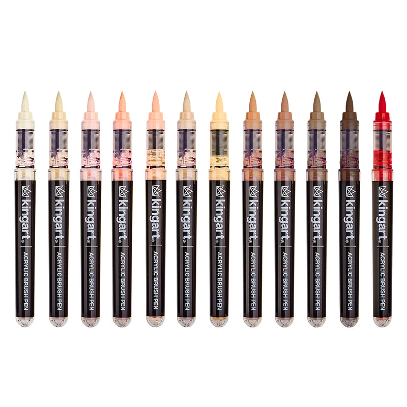 Acrylic Brush Tip Pens 12 Portrait Colors - Pro - KINGART
