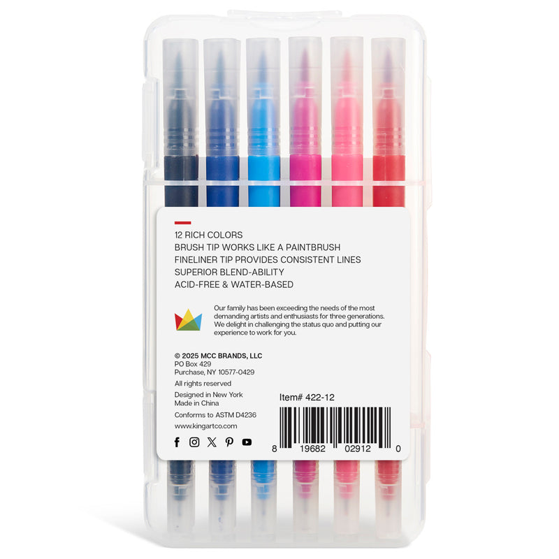 Twin-Tip™ Brush & Fine Markers 12 Colors - Studio - KINGART