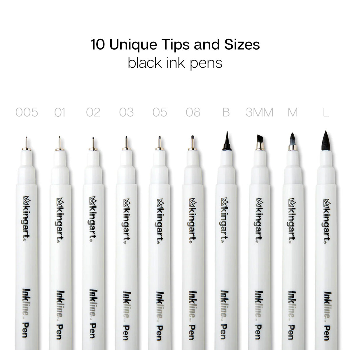 10/10: Inkline Fine Line Black Ink Pens, Set of 10 Varied Tips