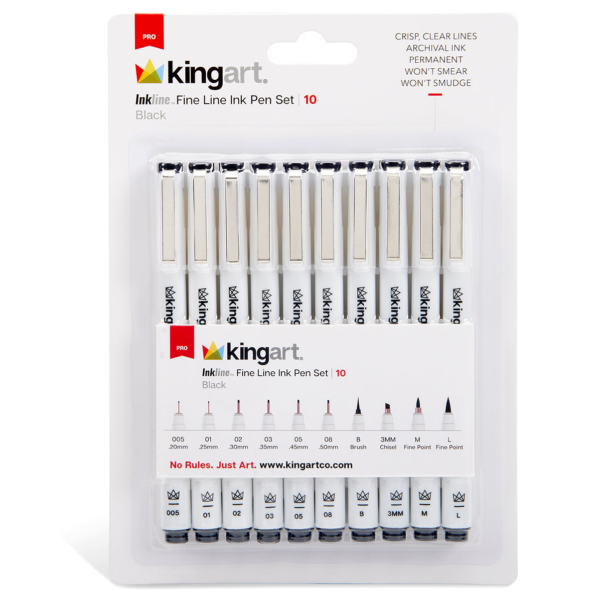 10/10: Inkline Fine Line Black Ink Pens, Set of 10 Varied Tips