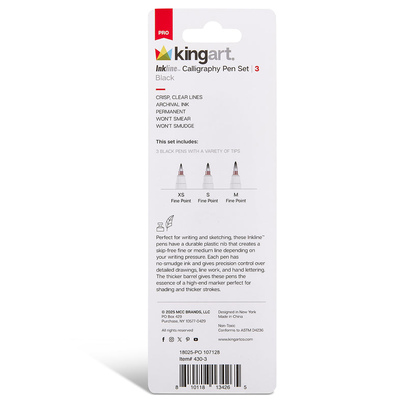 Inkline™ Calligraphy Pens, 3 pc - MARKERS & PENS - KINGART