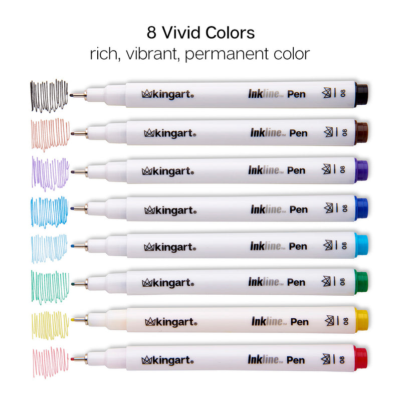 Inkline™ Fine Line Pens 8 Colors Size 8 - Pro - KINGART