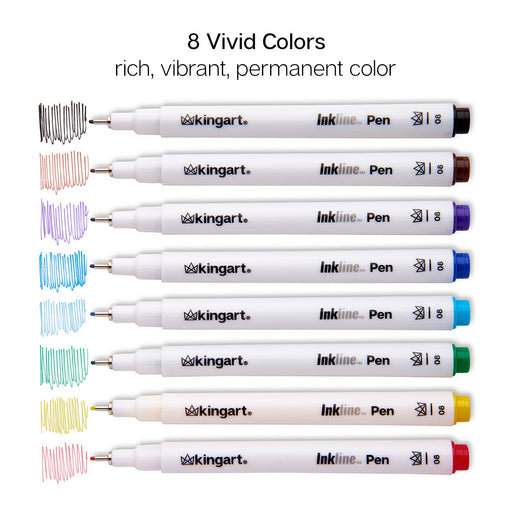Inkline™ Fine Line Pens 8 Colors Size 8 - Pro - KINGART