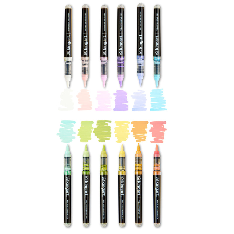 PRO Acrylic Paint Brush Pens 12 Pastel Colors - Pro - KINGART®