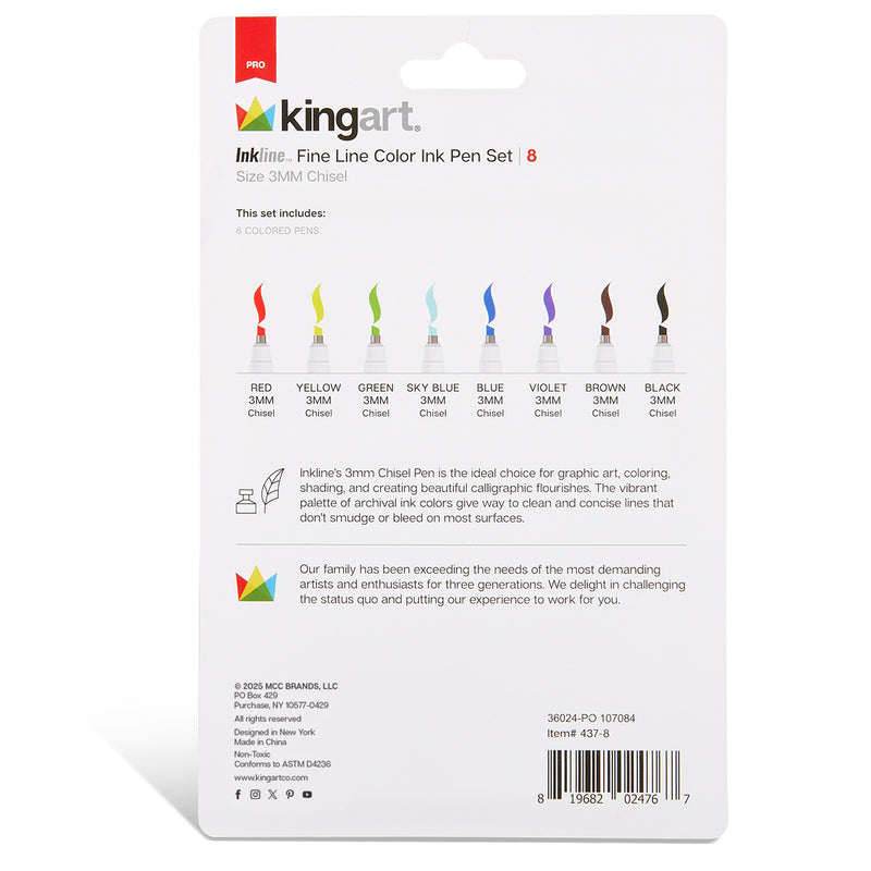 Inkline™ Chisel Tip Pens 8 Colors - Pro - KINGART