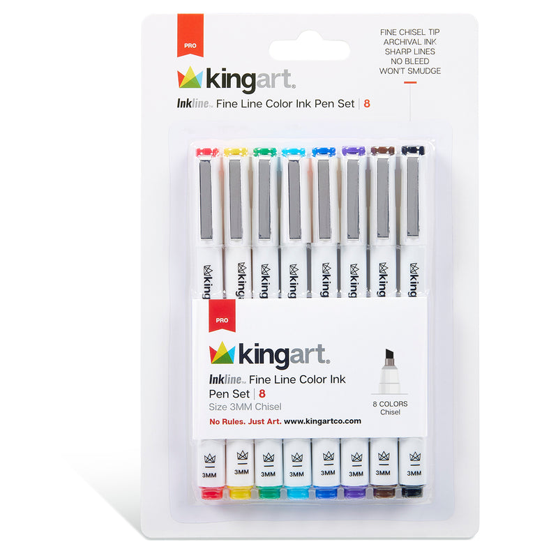 Inkline™ Chisel Tip Pens 8 Colors - Pro - KINGART