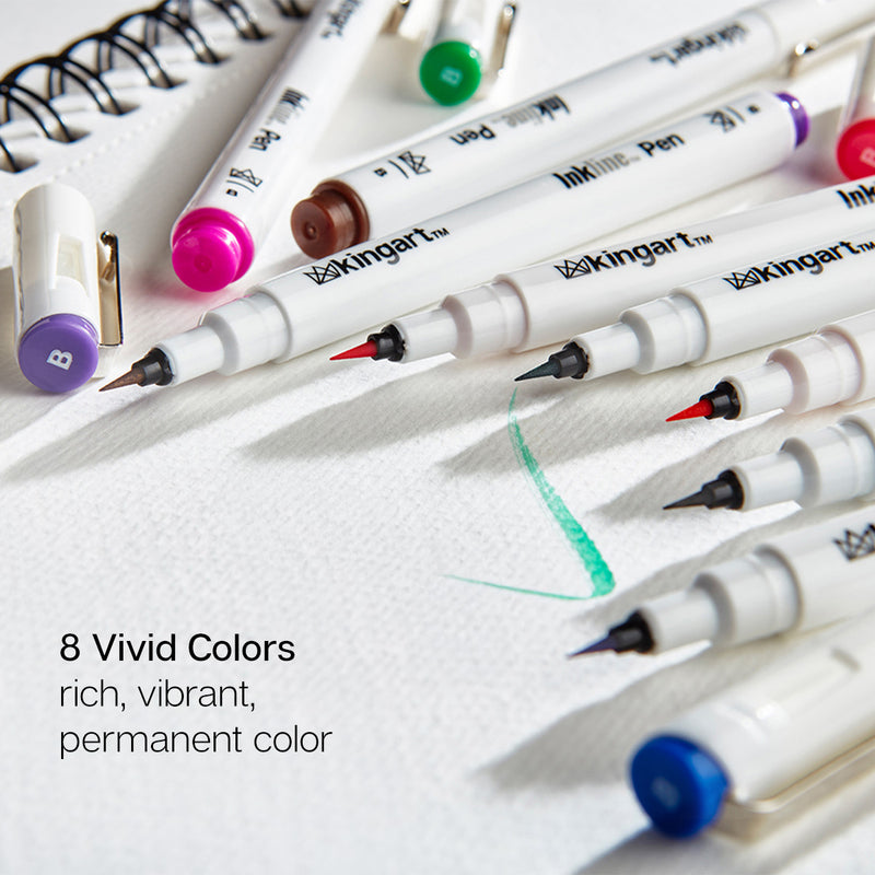 Inkline™ Brush Tip Pens 8 Colors - Pro - KINGART