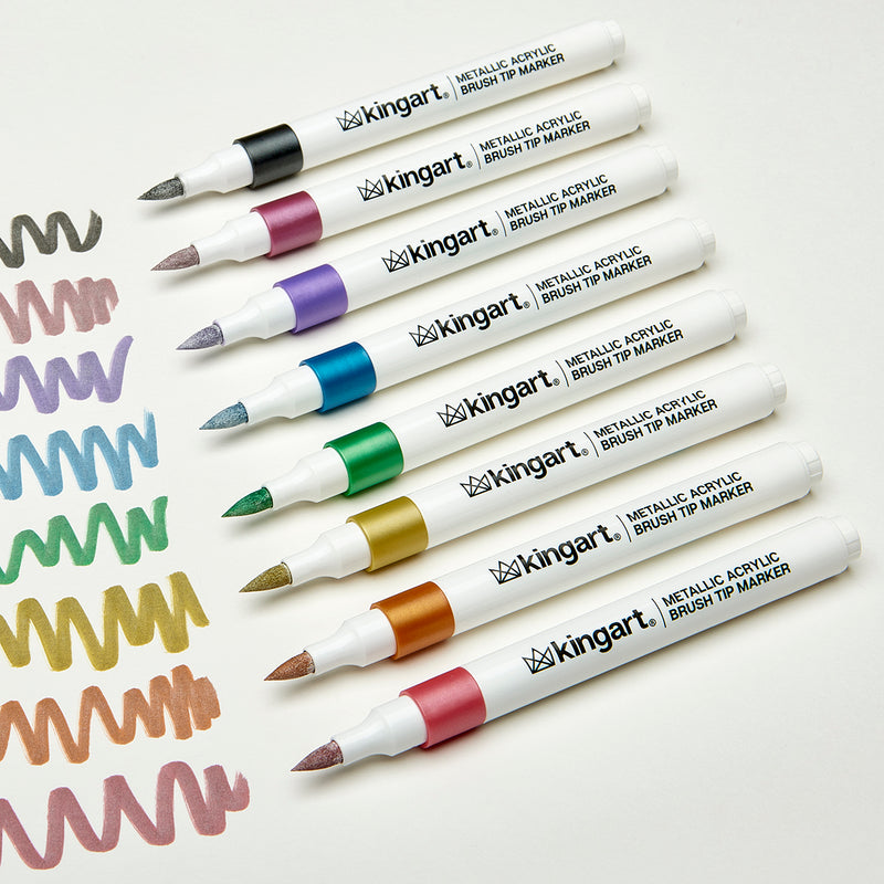 Acrylic Brush Tip Markers, 24 Metallic Colors - Studio - KINGART®