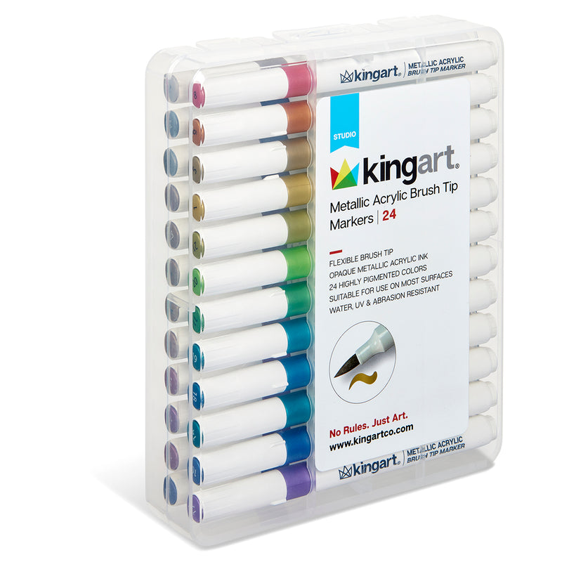 Acrylic Brush Tip Markers, 24 Metallic Colors - Studio - KINGART®