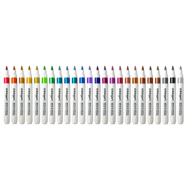Acrylic Brush Tip Markers, 24 Metallic Colors - Studio - KINGART®