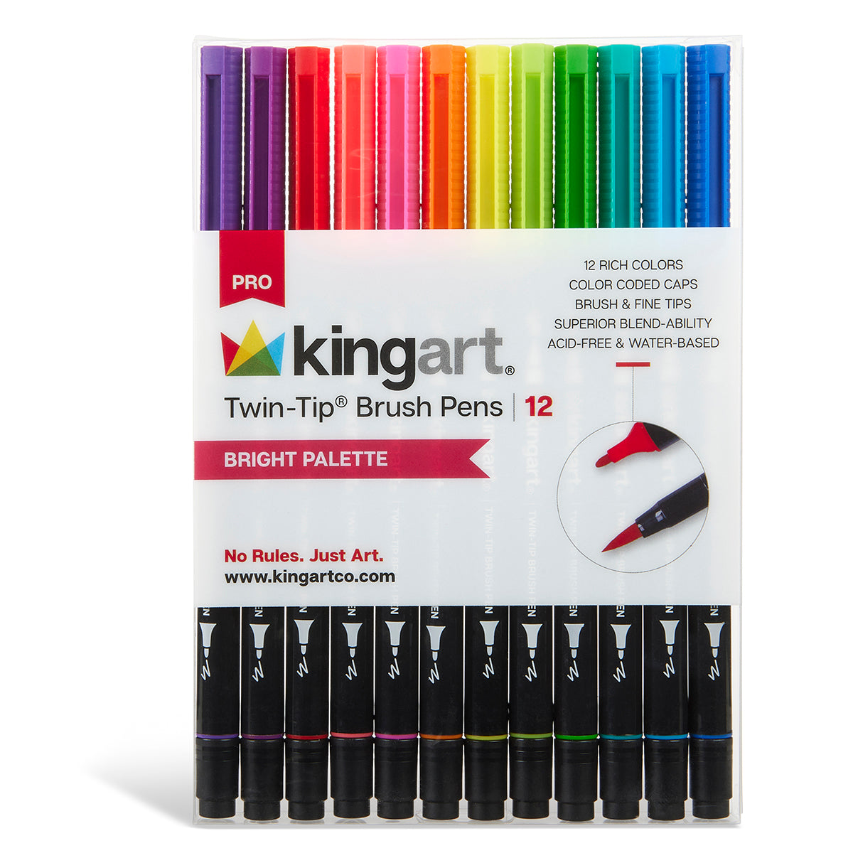 KINGART® Twin-Tip™ Brush & Ultra Fine Markers, Carrying Case, Set of 36  Unique Bright Colors