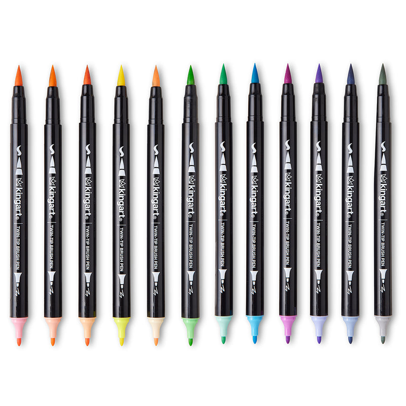 PRO Twin-Tip™ Brush Pens, 12 PASTEL Colors - Pro - KINGART