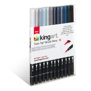KINGART® PRO Twin-Tip™ 445 Series Brush Pen Art Markers, GRAYSCALE Collection, Set of 12 Unique & Vivid Colors - Pro - KINGART