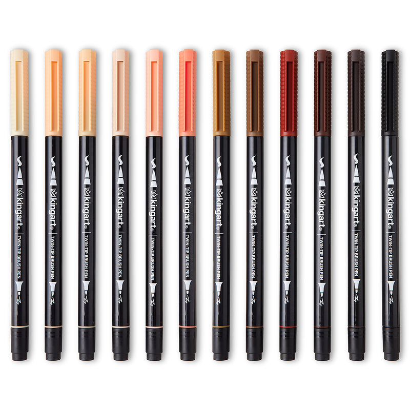 PRO Twin-Tip™ Brush Pens, 12 PORTRAIT Colors - Pro - KINGART