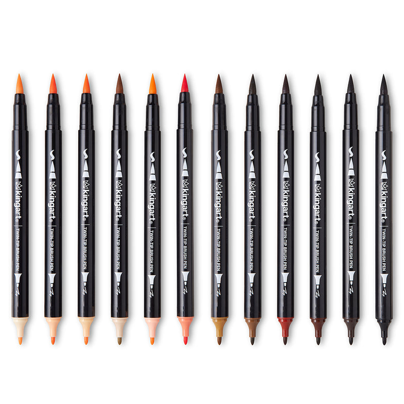 PRO Twin-Tip™ Brush Pens, 12 PORTRAIT Colors - Pro - KINGART
