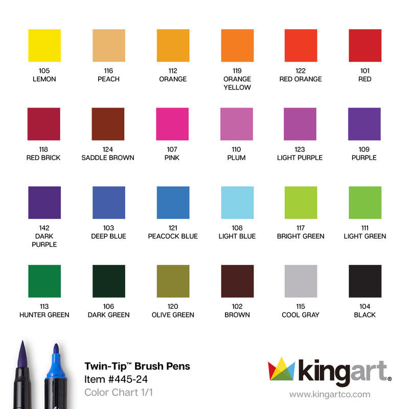 Twin-Tip™ Brush Pens 24 Colors - Pro - KINGART
