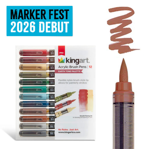 Acrylic Paint Brush Tip Pens - 12 Earth Tone Colors - MARKERS & PENS - KINGART