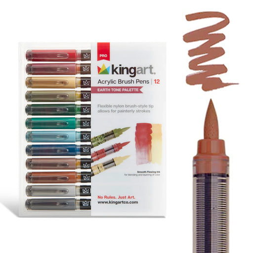 Acrylic Paint Brush Tip Pens - 12 Earth Tone Colors - MARKERS & PENS - KINGART