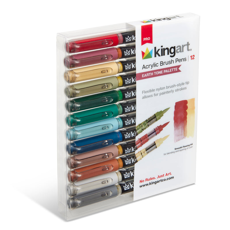 Acrylic Paint Brush Tip Pens - 12 Earth Tone Colors - MARKERS & PENS - KINGART