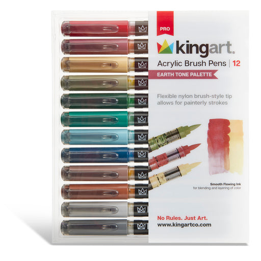 Acrylic Paint Brush Tip Pens - 12 Earth Tone Colors - MARKERS & PENS - KINGART