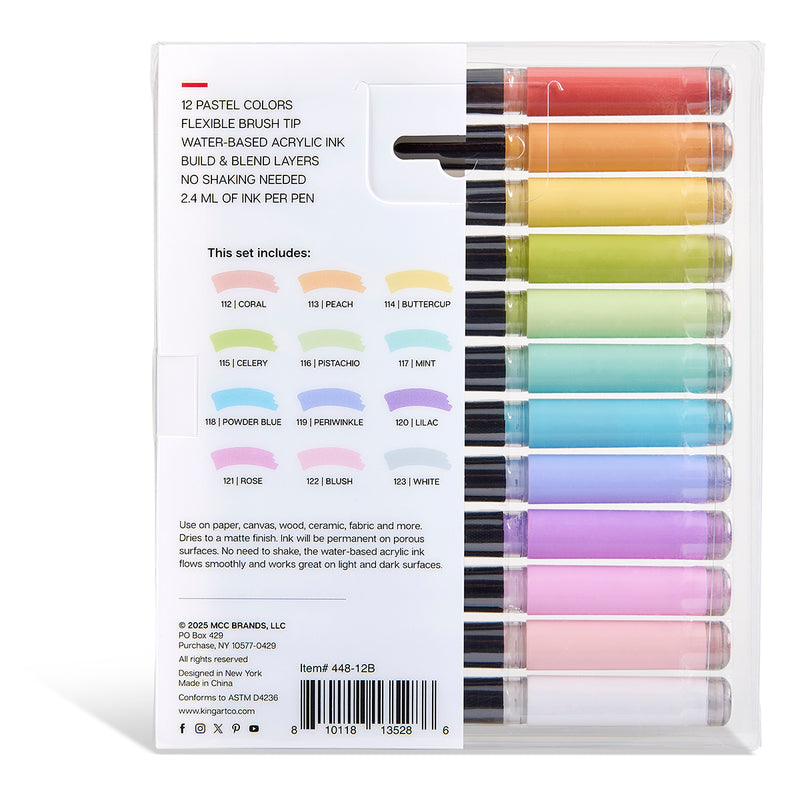 PRO Acrylic Paint Brush Pens 12 Pastel Colors - Pro - KINGART®