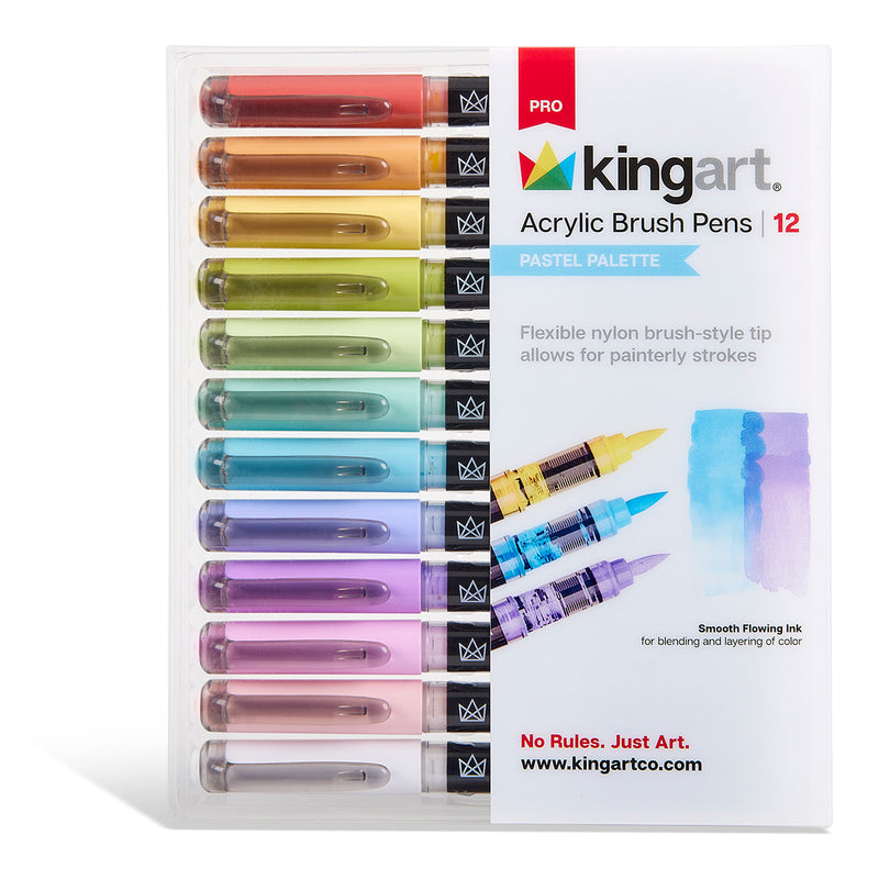 PRO Acrylic Paint Brush Pens 12 Pastel Colors - Pro - KINGART®
