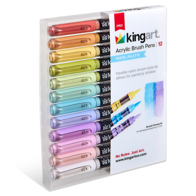 PRO Acrylic Paint Brush Pens 12 Pastel Colors - Pro - KINGART®