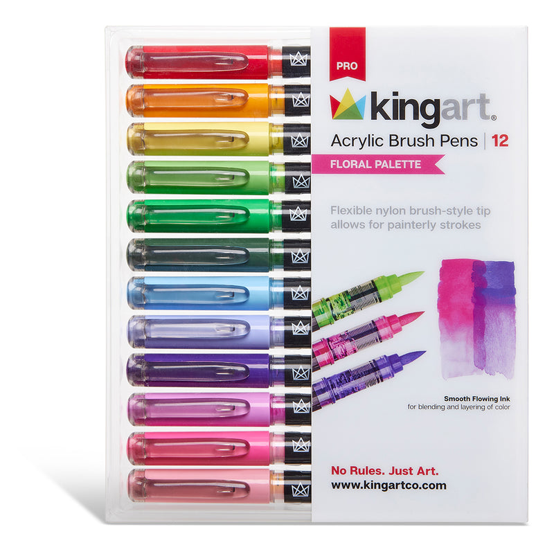 PRO Acrylic Paint Brush Pens 12 Floral Colors - Pro - KINGART