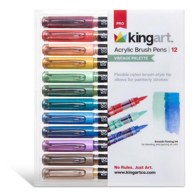 PRO Acrylic Paint Brush Pens 12 Vintage Colors - Pro - KINGART