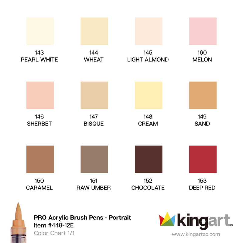Acrylic Paint Brush Tip Pens - 12 Portrait Colors - Pro - KINGART