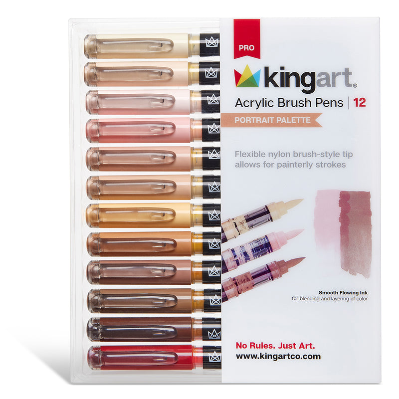 PRO Acrylic Paint Brush Pens 12 Portrait Colors - Pro - KINGART