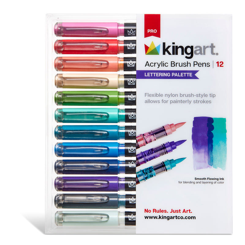 PRO Acrylic Paint Brush Pens 12 Lettering Colors - Pro - KINGART