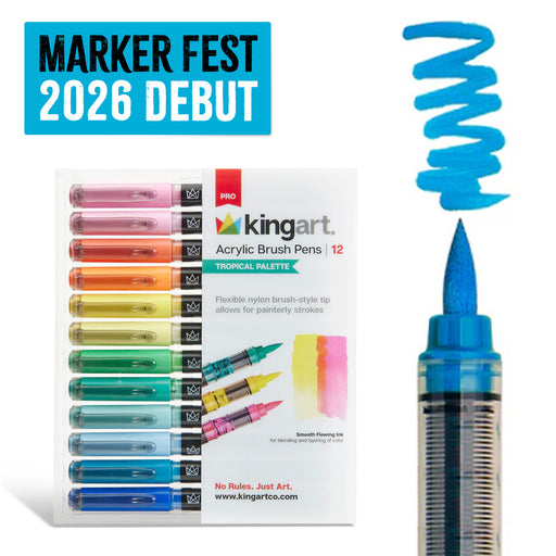 Acrylic Paint Brush Tip Pens - 12 Tropical Colors - MARKERS & PENS - KINGART